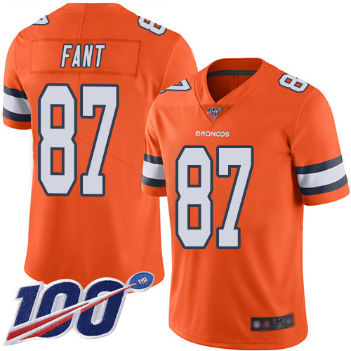 Men Denver Broncos #87 Noah Fant Limited Orange Rush Vapor Untouchable 100th Season Football NFL Jersey->denver broncos->NFL Jersey